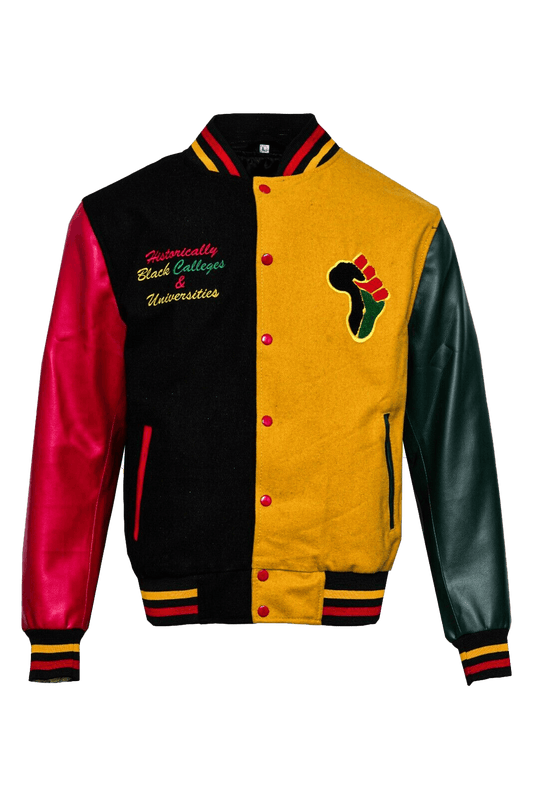 Mens HBCU Donovan Mitchell Pride Varsity Letterman Bomber Style Woolen Jacket | Mens Bomber Style Leather Jacket - Button Stitched