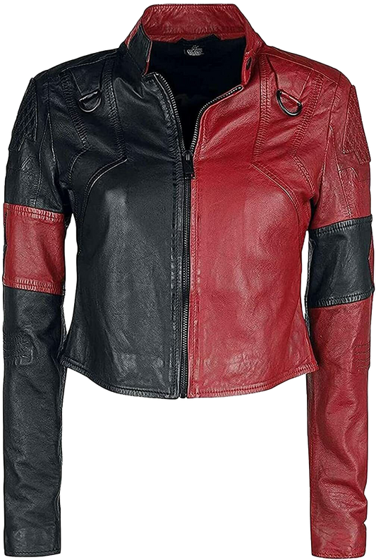 Women HQ Live Fast Die Clown Red Jacket -The Suicide Squad Real Leather Jacket | Womens Red Leather Jacket - Button Stitched