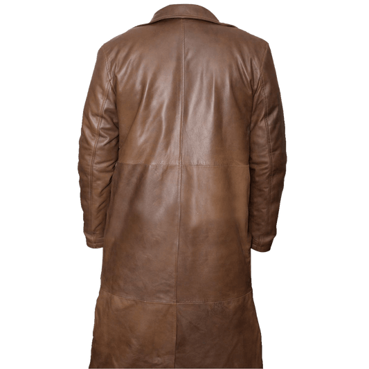 Men’s Waxed Brown Genuine Leather Trench Coat | Mens Waxed Brown Leather Trench Coat - Button Stitched