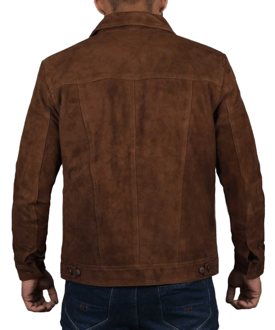 Men's Logan Cowboy Style Brown Suede Leather Jacket - Button Stitched