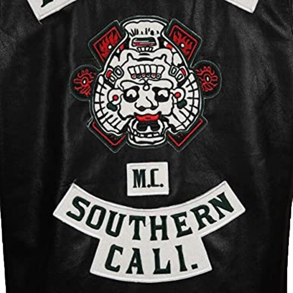 Mens JD Pardo Mayans MC Northern Cali Ezekiel Reyes Biker Black Leather Vest | Mens Biker Black Leather Jacket - Button Stitched