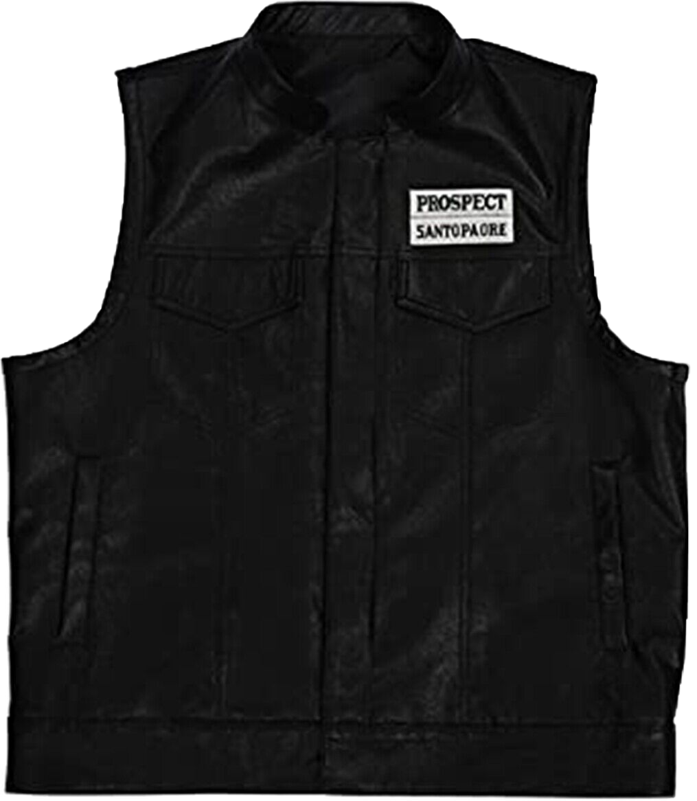 Mens JD Pardo Mayans MC Northern Cali Ezekiel Reyes Biker Black Leather Vest | Mens Biker Black Leather Jacket - Button Stitched
