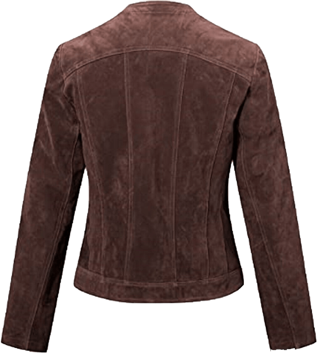 Women's Moto Brown Suede Biker Leather Jacket Coat | Women Moto Brown Suede Leather Jacket - Button Stitched