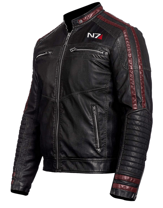 Men’s N7 Street Fighter Leather Jacket | Mens Black Commander N7 Leather Jacket - Button Stitched
