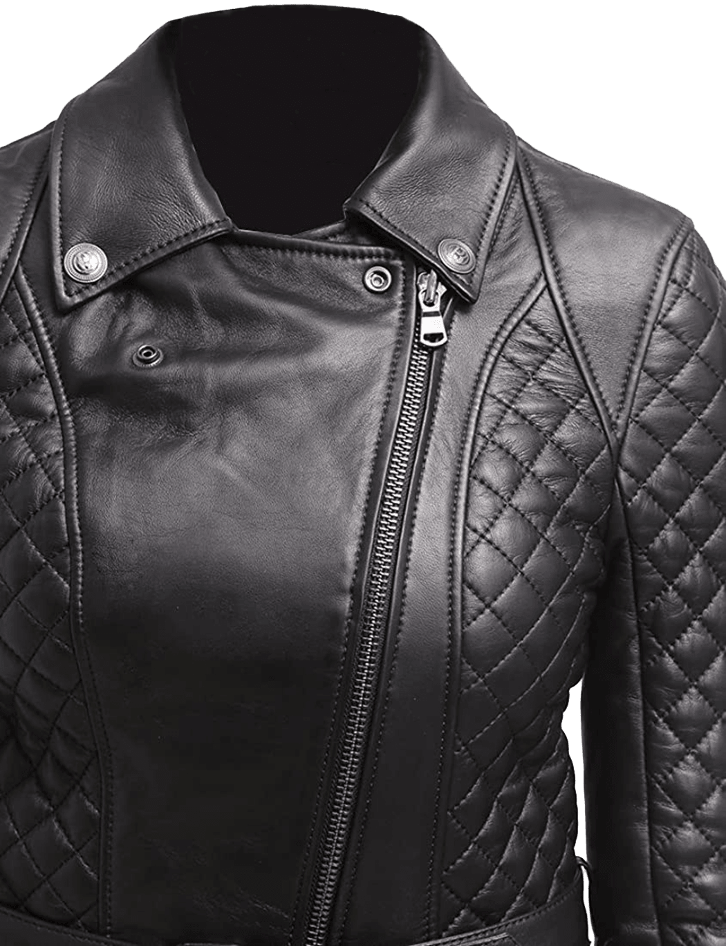 Women's Quilted Slim Fit Fabulous Real Leather Pea Coat Jacket | Womens Black Quilted Black Pea Coat