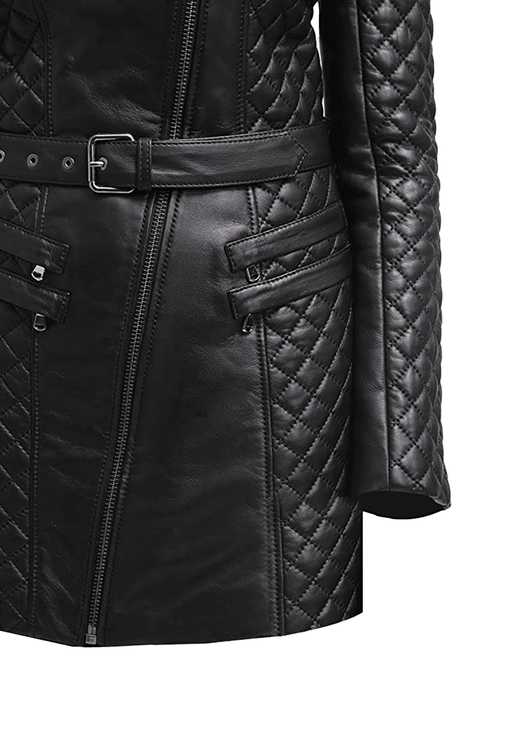 Women's Quilted Slim Fit Fabulous Real Leather Pea Coat Jacket | Womens Black Quilted Black Pea Coat