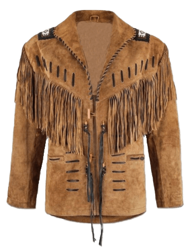 Men Hunter Style Native American Western Cowboy Leather Jacket Suede Fringe - Button Stitched