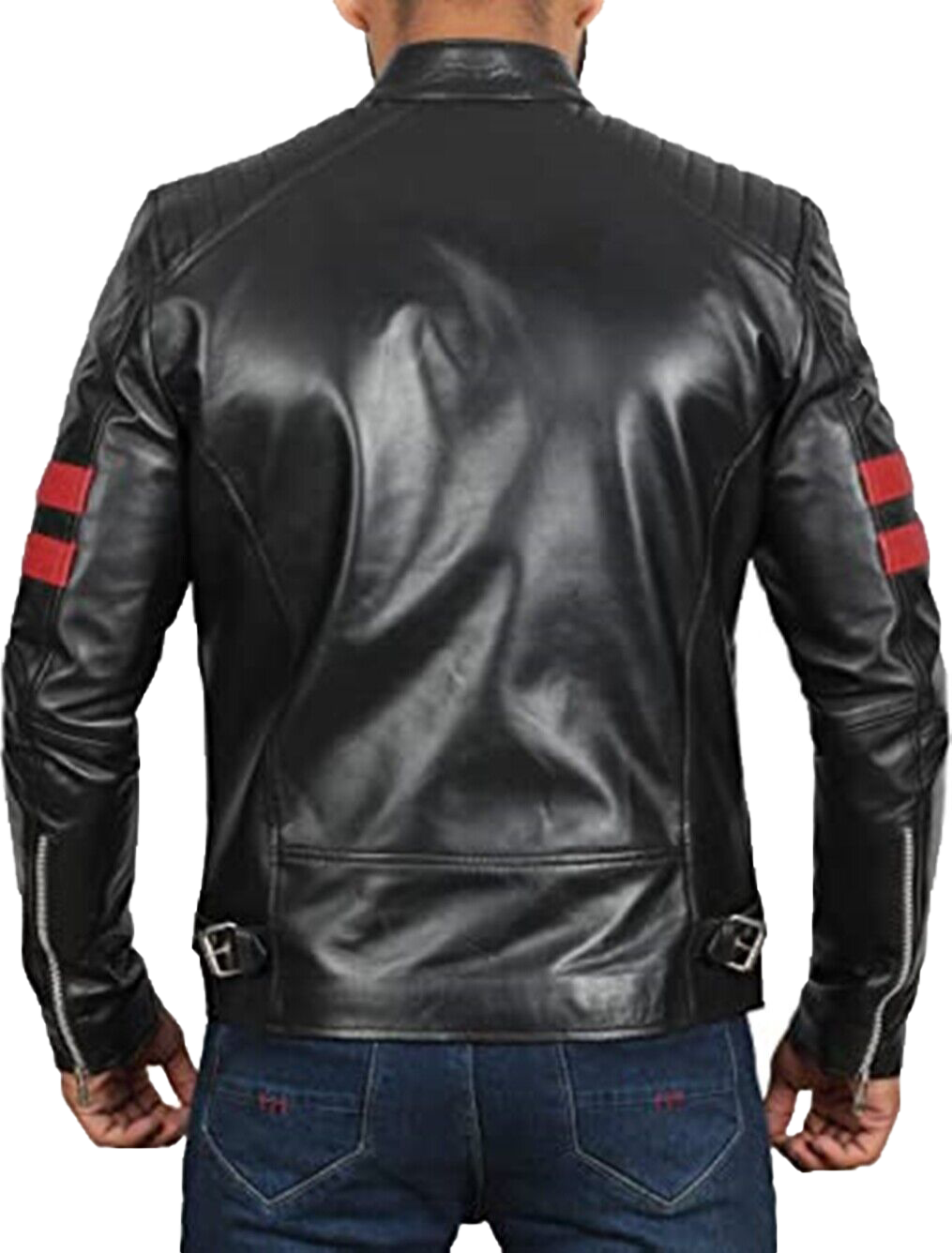Mens Black Cafe Racer Retro 100% Real Lambskin Leather Jacket | Mens Black Cafe Racer Leather Jacket - Button Stitched