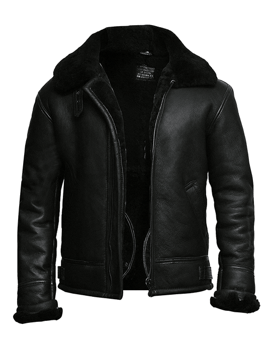 Fly High in Style: B3 RAF Aviator Flight Bomber Shearling Jacket - The Coolest Wingman You'll Ever Wear! - Button Stitched