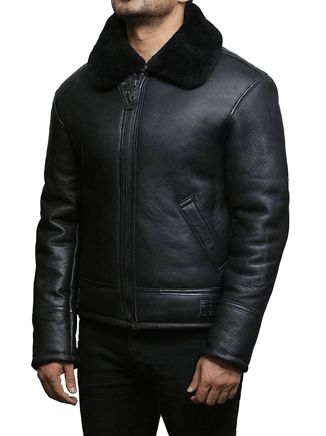 Fly High in Style: B3 RAF Aviator Flight Bomber Shearling Jacket - The Coolest Wingman You'll Ever Wear! - Button Stitched