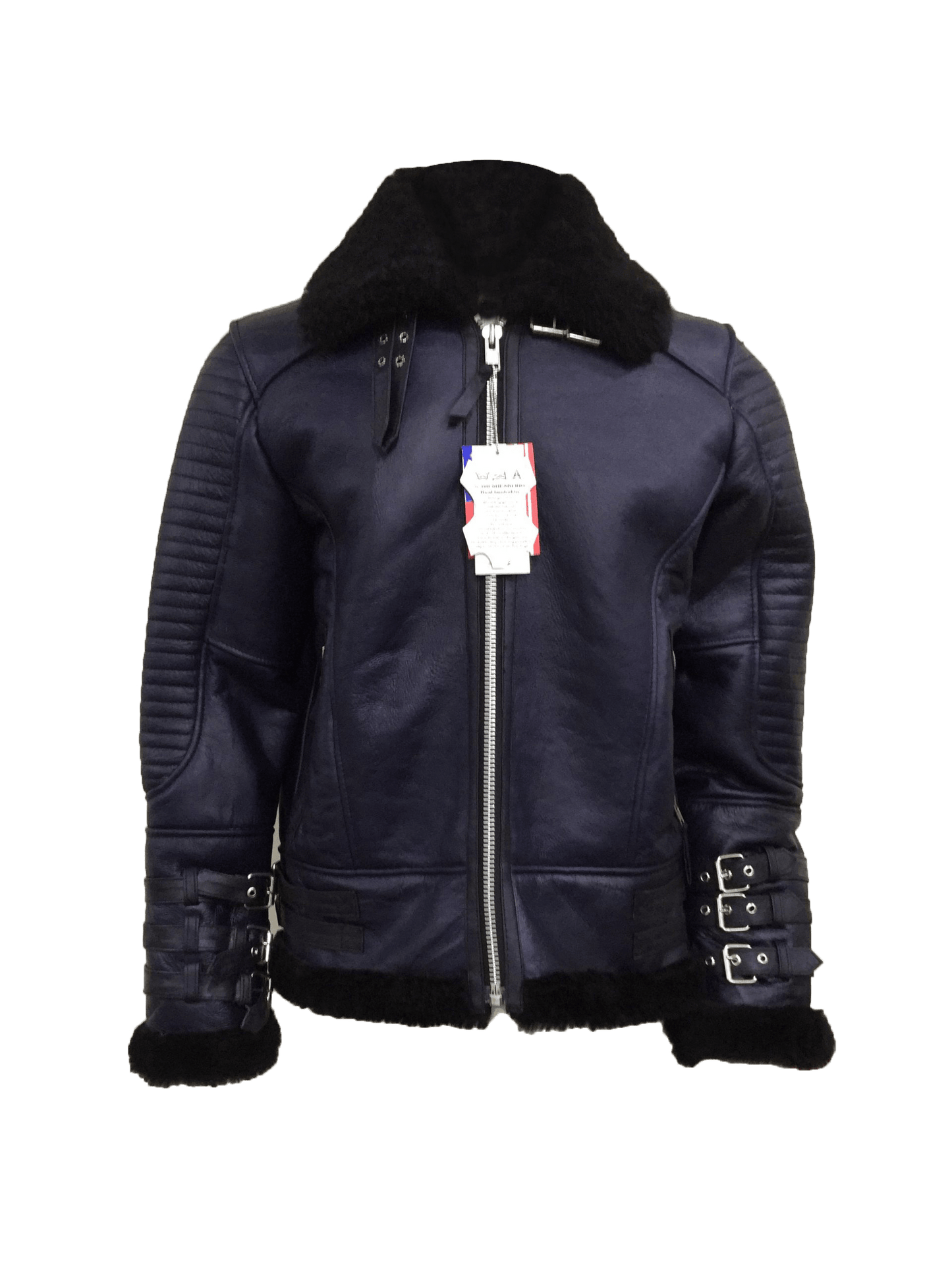 B3 Johnson Style Quilted Style Shearling Jacket | Mens Quilted Sherling Black Leather Jacket - Button Stitched