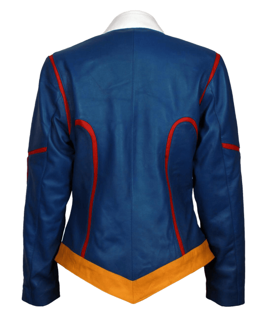 Super Girl Melissa Benoist Blue Leather Jacket | Women's Supergirl Web Series Jacket - Button Stitched