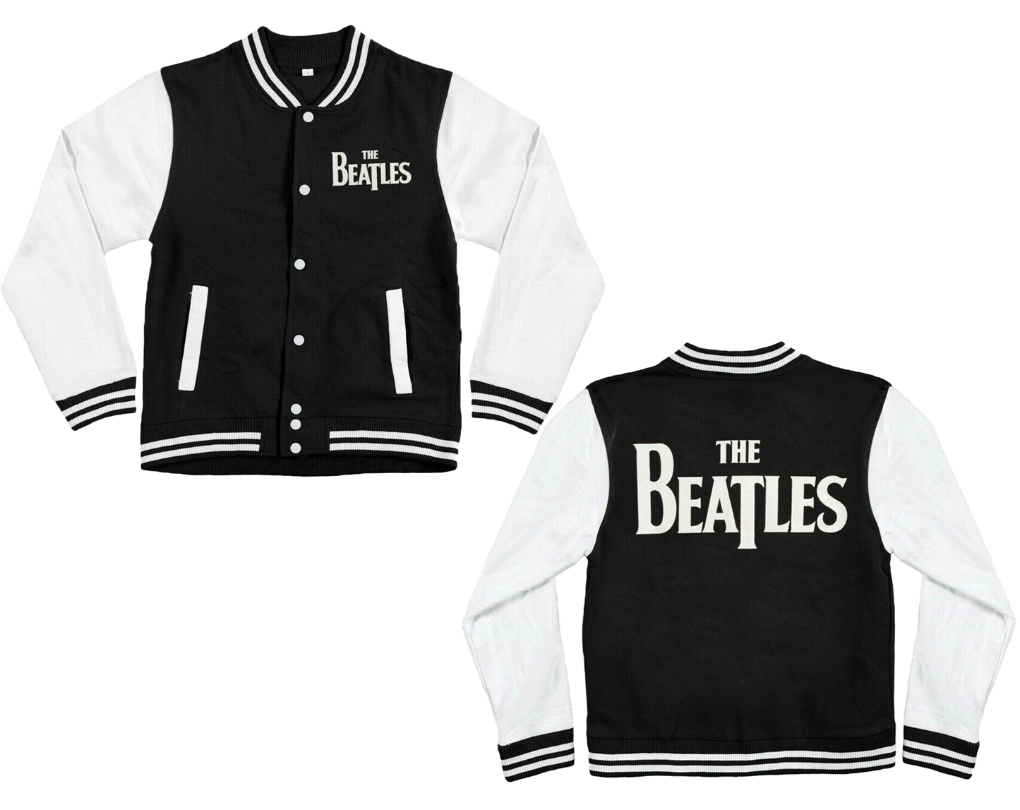 The Beatles Vintage Jacket Drop T Logo Varsity Wool Fleece Sleeve Bomber Jacket - Button Stitched