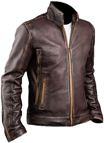 Men's Vintage Cafe Racer Xmen Slim Fit Brown Motorcycle Genuine Leather Jacket - Button Stitched