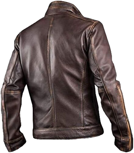 Men's Vintage Cafe Racer Xmen Slim Fit Brown Motorcycle Genuine Leather Jacket - Button Stitched