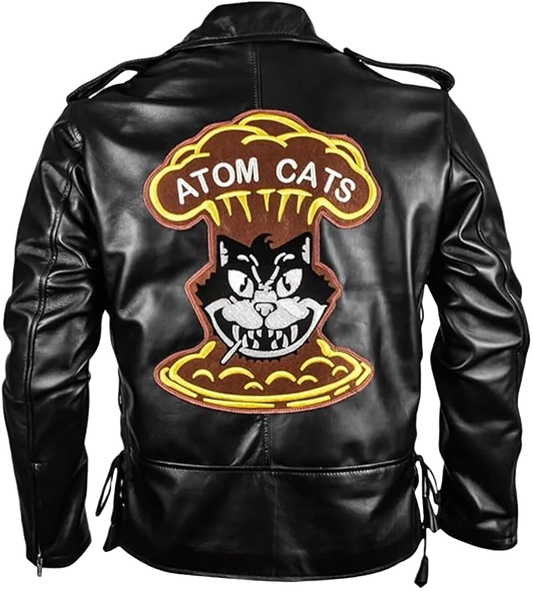 Men’s Atom Cats Motorcycle Leather Jacket – Black Real Sheepskin Biker Outerwear | Fallout-Inspired Retro Moto Style