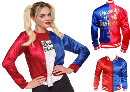 Women’s Harley Quinn Satin Cosplay Halloween Jacket – Suicide Squad & Birds of Prey Dual-Tone Bomber for Fans