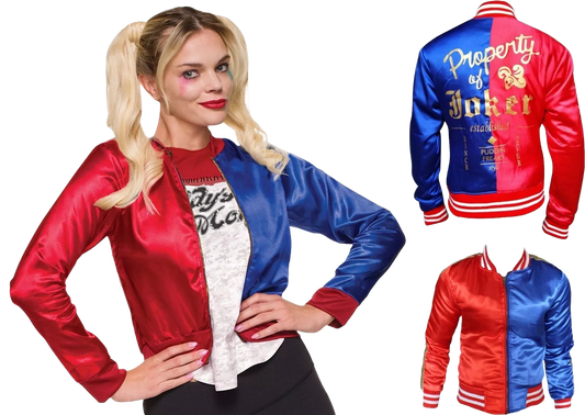 Women’s Harley Quinn Satin Cosplay Halloween Jacket – Suicide Squad & Birds of Prey Dual-Tone Bomber for Fans
