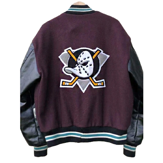 Mighty Ducks Varsity Letterman Jacket – Retro Hockey Bomber for Men & Women | Classic Team Logo Outerwear
