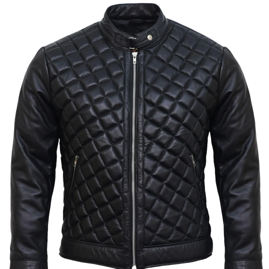 Men’s Vintage Lambskin Leather Motorcycle Jacket – Slim Fit Quilted Biker Winter Coat | Real Leather Moto Outerwear & Gift Idea