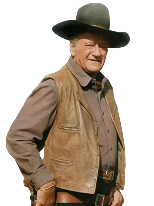 Men’s John Wayne Leather Vest – Distressed Western Cowboy Style from The Cowboys | Real Vintage Biker Vest