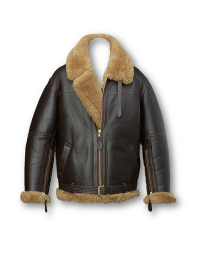 Kraven The Hunter Men's B3 Aviator Sheepskin Shearling RAF Bomber Jacket - 8 Sizes for Unstoppable Style - Button Stitched