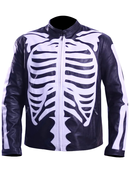 Men’s Gothic Skeleton Leather Biker Jacket – Punk Rock Motorcycle Costume & Halloween Moto Outerwear