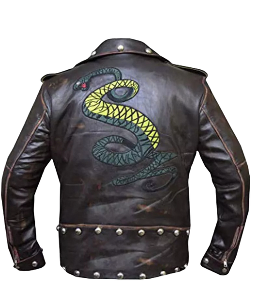 Men’s Fallout 3 Tunnel Snakes Rule Jacket – Vintage Black Real Leather Café Racer for Cosplay & Streetwear
