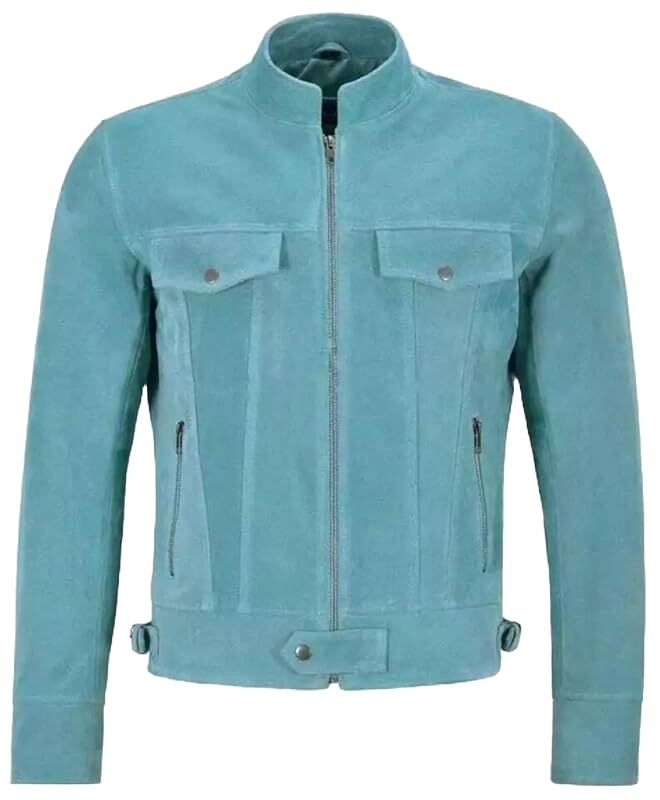 Men’s Blue Suede Leather Biker Jacket – 100% Genuine Motorcycle Coat, Retro Vintage Outerwear for Casual Streetwear Style