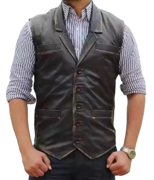 Men’s Cullen Bohannon Leather Vest – Real Western Cowboy Outfit from Hell on Wheels | Vintage Brown Biker Vest for Men
