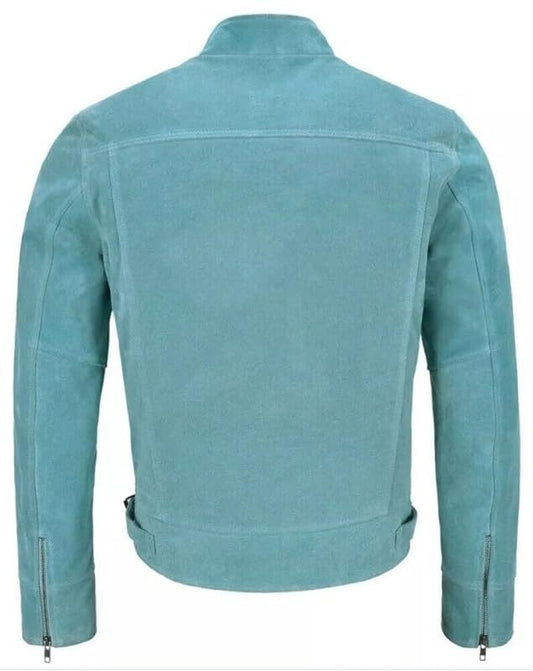 Men’s Blue Suede Leather Biker Jacket – 100% Genuine Motorcycle Coat, Retro Vintage Outerwear for Casual Streetwear Style