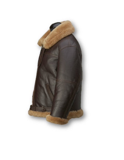 Kraven The Hunter Men's B3 Aviator Sheepskin Shearling RAF Bomber Jacket - 8 Sizes for Unstoppable Style - Button Stitched