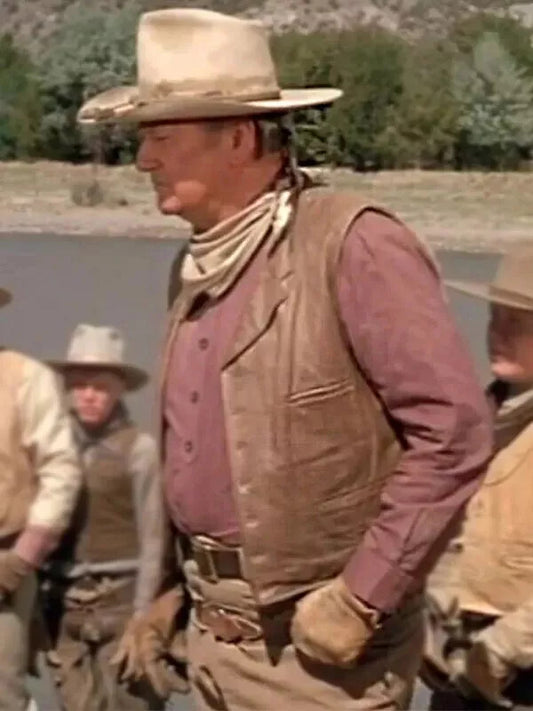 Men’s John Wayne Leather Vest – Distressed Western Cowboy Style from The Cowboys | Real Vintage Biker Vest