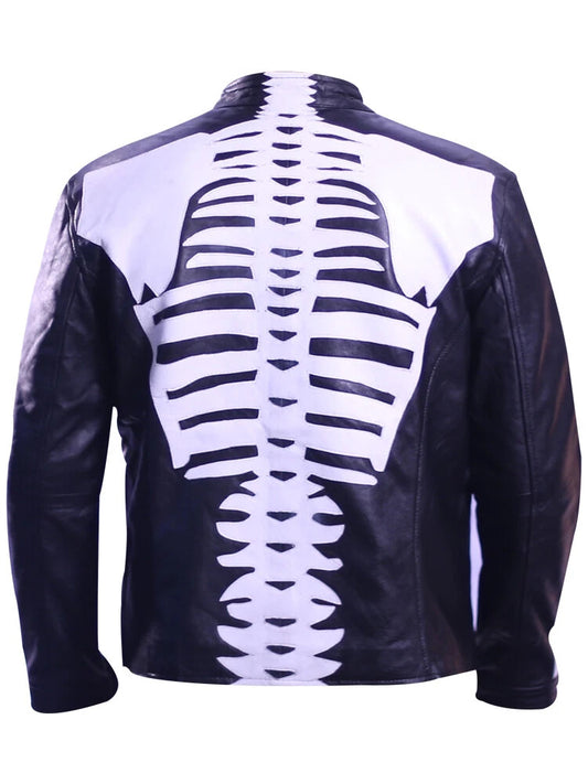 Men’s Gothic Skeleton Leather Biker Jacket – Punk Rock Motorcycle Costume & Halloween Moto Outerwear