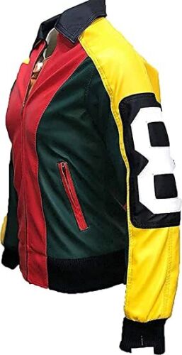 Men's 8 Ball Pointed Collar Bomber Letterman Synthetic Leather Jacket - Button Stitched