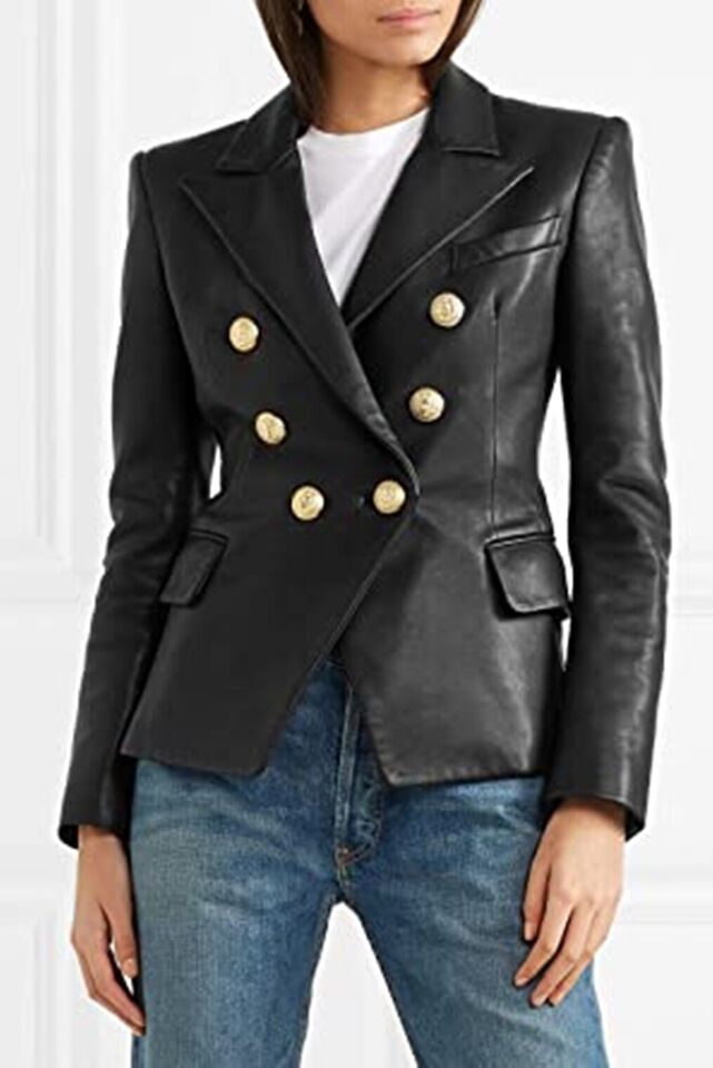STOCK CLEARANCE SALE! Black Real Leather Blazer Jacket Inspired by Kim Kardashian's Style for Women
