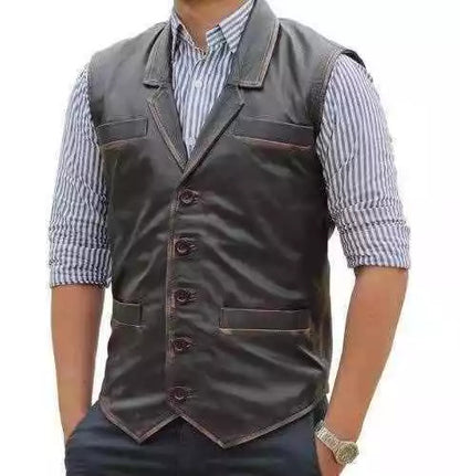 Men’s Cullen Bohannon Leather Vest – Real Western Cowboy Outfit from Hell on Wheels | Vintage Brown Biker Vest for Men
