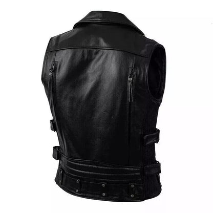 Men’s Vintage Leather Motorcycle Vest – Real Brown & Black Biker Riding Waistcoat, Western Moto Style Outerwear