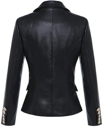 STOCK CLEARANCE SALE! Black Real Leather Blazer Jacket Inspired by Kim Kardashian's Style for Women