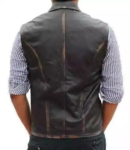 Men’s Cullen Bohannon Leather Vest – Real Western Cowboy Outfit from Hell on Wheels | Vintage Brown Biker Vest for Men
