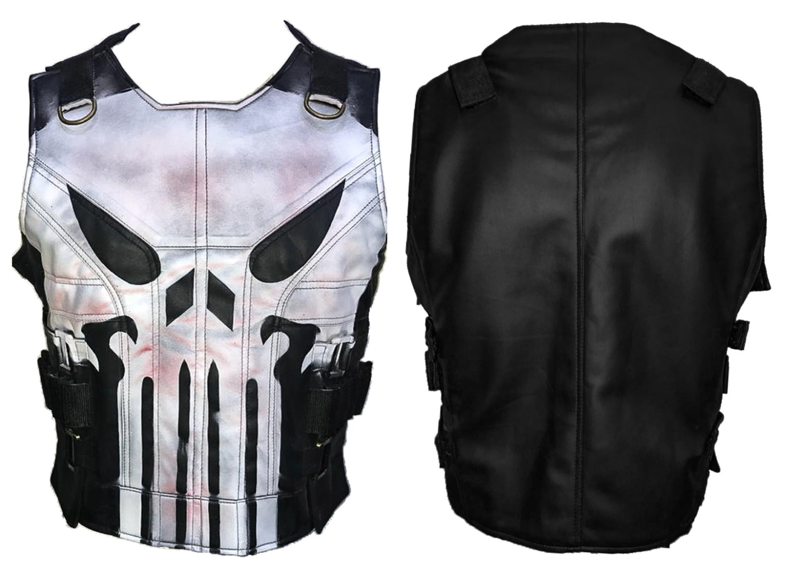 Powerful Men's Black Leather Punisher Vest - John Bernthal Season 2 Edition - Button Stitched