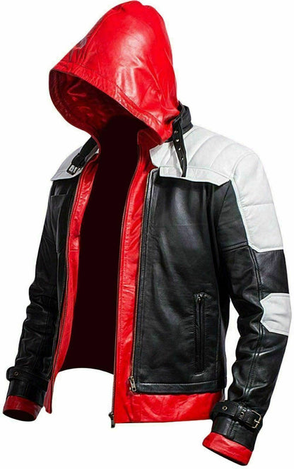 Powerful Red Hood Leather Jacket & Vest - Inspired by Batman Arkham Knight Game Costume - Button Stitched