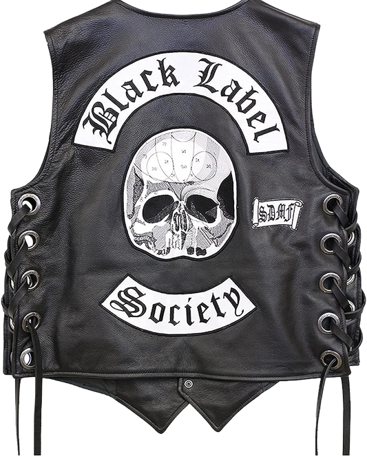 Black Label Society Leather Moto Vest - Button Stitched
