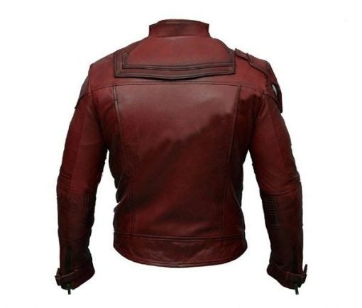 Handmade Galaxy Costume: Men's Guardians Inspired Distressed Red Maroon Leather Jacket - Button Stitched