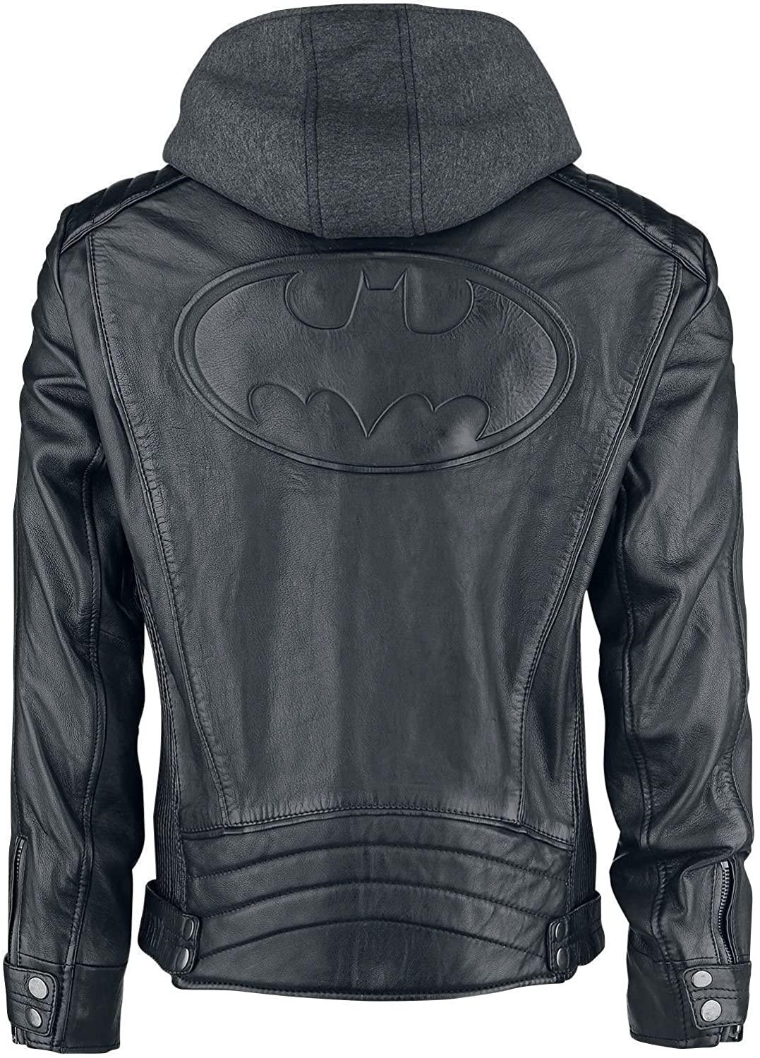 Batman Arkham Knight Inspired Men's Black Leather Hooded Jacket - Sleek Slim-Fit Style - Button Stitched