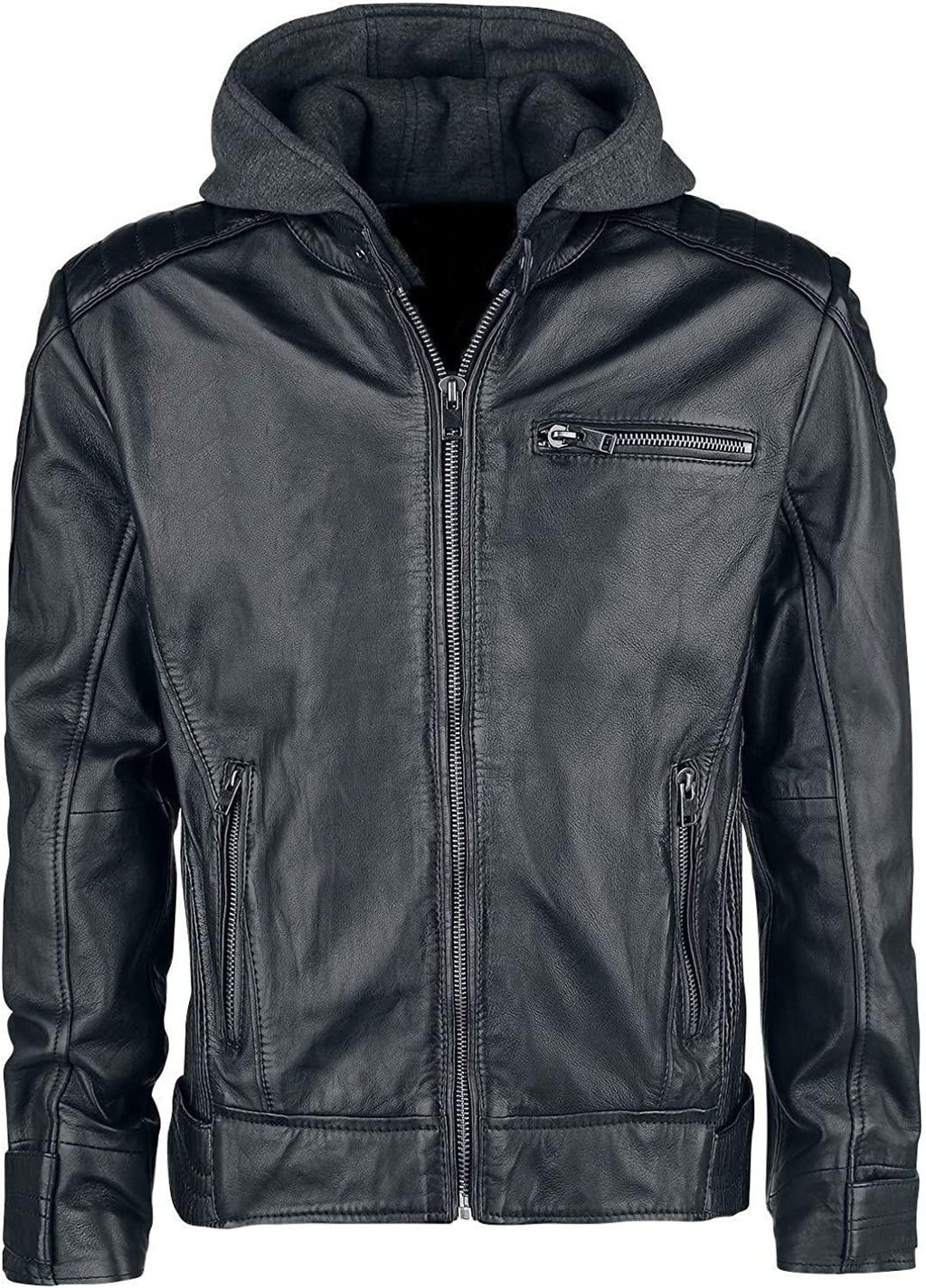 Batman Arkham Knight Inspired Men's Black Leather Hooded Jacket - Sleek Slim-Fit Style - Button Stitched