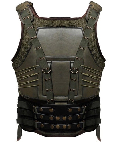 The exceptional Dark Knight Rises Tom Hardy Military Green Leather Bane Vest - a stylish vest for men. - Button Stitched