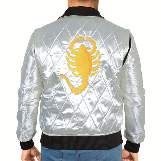 Men's Bold Scorpion Drive Bomber Jacket in Satin: Ignite Your Style with a Daring Edge