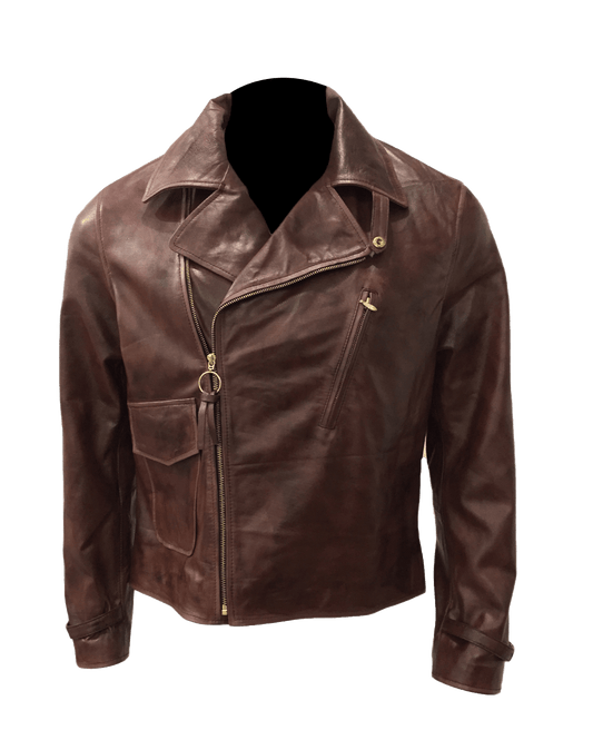 Vintage Style Asymmetrical Brown Jacket | Mens Vintage Style Asymmetrical Brown Leather Jacket - Button Stitched