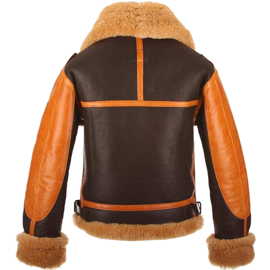 Elevate Your Style with the RAF Brown B3 Bomber Jacket: Genuine Sheepskin Shearling, Aviator-Inspired Design - Button Stitched